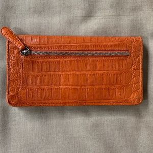 Elegant Orange Crocodile-Embossed Wallet